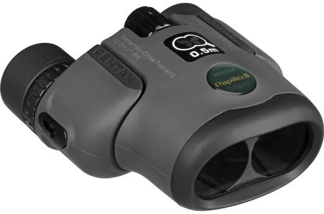 Alt view image 2 of 6 - Pentax 8.5x21 Papilio II Porro Prism Binocular, 6.0 Degree Angle of View, Gray, Bundle with Telescoping Stool/Chair, Harness, Cleaning Cloth