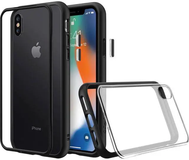 Alt view image 4 of 5 - RhinoShield Mod NX Modular Case with Frame, Button, Rim, Clear Back Plate for iPhone XS Max, Black