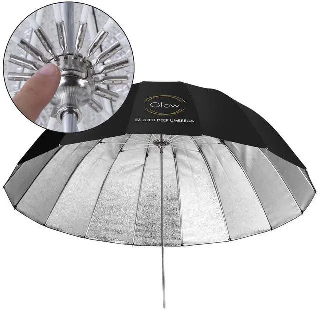Alt view image 6 of 7 - Glow Easy Lock Large Deep Beaded Silver Fiberglass Umbrella (51") #GL-EL-51S