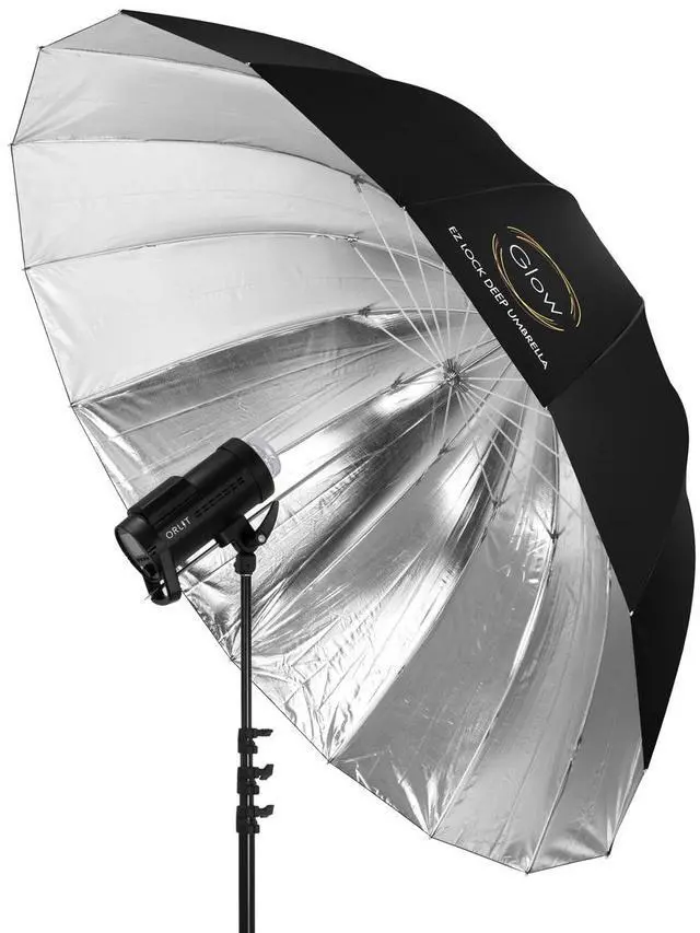 Alt view image 4 of 7 - Glow Easy Lock X-Large Deep Silver Fiberglass Umbrella (65")