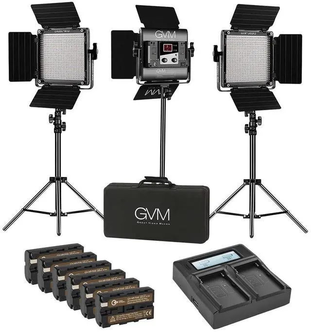Alt view image 3 of 7 - Great Video Maker 560AS 30W Bi-Color Soft LED Panel 3-Light Kit, Bundle with Green Extreme Dual Smart Charger, 6x NP-F550 Lithium-Ion Battery, Smart Charger Plate