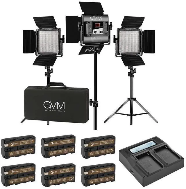 Main image of Great Video Maker 560AS 30W Bi-Color Soft LED Panel 3-Light Kit, Bundle with Green Extreme Dual Smart Charger, 6x NP-F550 Lithium-Ion Battery, Smart Charger Plate