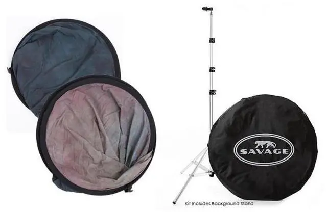 Alt view image 2 of 3 - Savage 5x6' Collapsible Disc Reversible Muslin Style Background with 8' Aluminum Stand, Indigo Nights