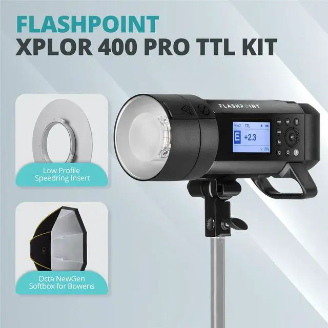 Alt view image 2 of 7 - Flashpoint XPLOR 400 Pro TTL R2 Monolight, Bundle w/ParaSnap Softbox, Speedring