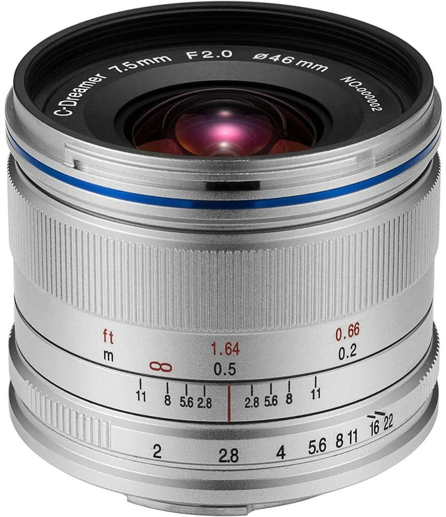 Alt view image 3 of 8 - venus laowa 7.5mm f/2 lens for micro four thirds mount, silver bundle with 46mm filter kit, lens case, cleaning kit, lens wrap, capleash ii, lenspen lens cleaner
