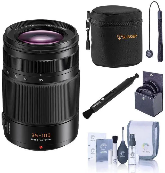 Main image of Panasonic Leica DG Vario-Elmarit 35-100mm f/2.8 Lens, Bundle with Small Lens Case, 58mm Filter Kit, Lens Cleaner, Cleaning Kit and Lens Cap Tether