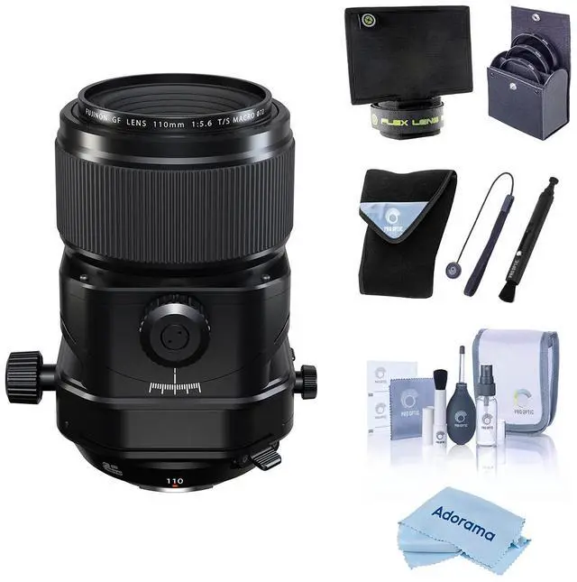 Main image of Fujifilm Fujinon GF 110mm f/5.6 T/S Macro Lens, Bundle with 72mm Filter Kit, Lens Wrap, Lens Shade, Lens Cleaner, Cleaning Kit, Lens Cap Tether and Cleaning Cloth