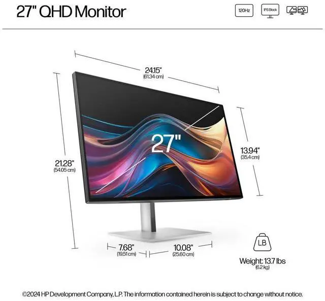 Alt view image 7 of 15 - HP Series 7 Pro 727pq 27" 16:9 WQHD 120Hz IPS LCD Monitor, Natural Silver