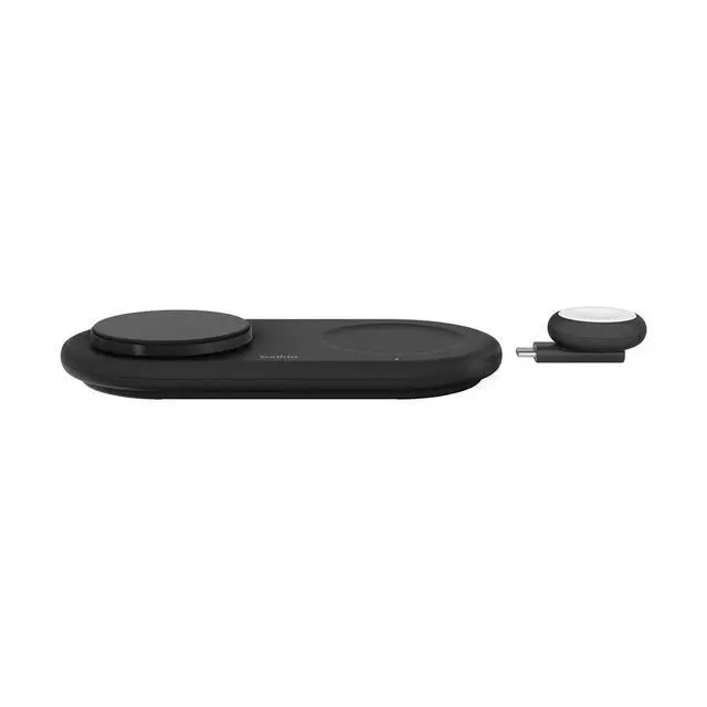 Alt view image 2 of 7 - Belkin BoostCharge Pro 15W 3-In-1 Magnetic Qi2 Charging Pad with USB-C Apple Watch Charger, Black