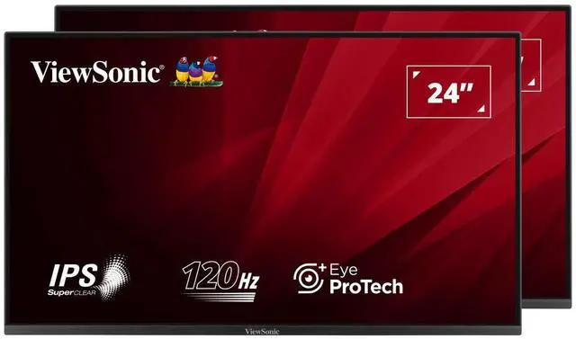 Alt view image 11 of 16 - ViewSonic VA2456A-MHD_H2 Dual Monitor Pack Head-Only 1080p IPS Frameless Monitors with 120Hz, Eye Care, VESA Mountable, HDMI, DisplayPort, and VGA Inputs for Home and Office