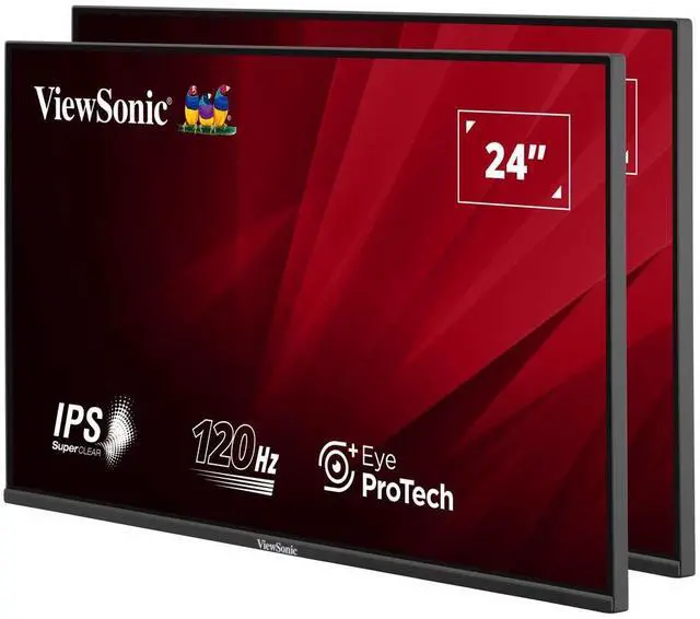 Alt view image 12 of 16 - ViewSonic VA2456A-MHD_H2 Dual Monitor Pack Head-Only 1080p IPS Frameless Monitors with 120Hz, Eye Care, VESA Mountable, HDMI, DisplayPort, and VGA Inputs for Home and Office