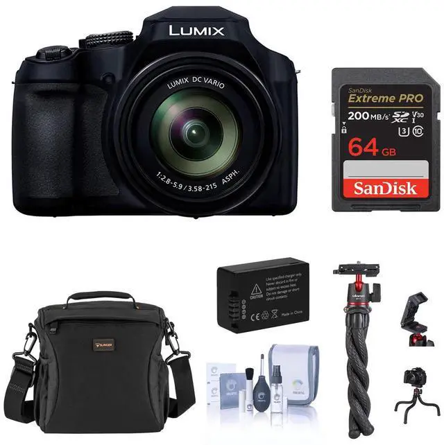 Main image of Panasonic LUMIX FZ80D 18.1MP Point & Shoot Digital Camera, Bundle with 64GB Memory Card, Tripod with Ball Head and Battery