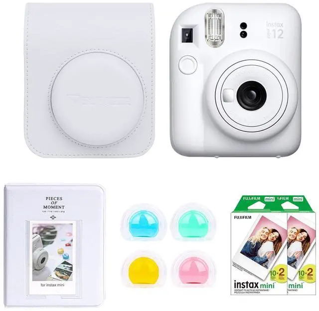 Main image of Fujifilm Fujifilm Instax Mini 12 Instant Film Camera, Clay White Bundle with Instax Mini Custom Case, Accessory Kit and Daylight Film, 2x Twin Pack (40 Exposures) ISO 800