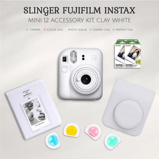Alt view image 2 of 7 - Fujifilm Fujifilm Instax Mini 12 Instant Film Camera, Clay White Bundle with Instax Mini Custom Case, Accessory Kit and Daylight Film, 2x Twin Pack (40 Exposures) ISO 800