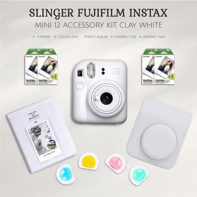Alt view image 2 of 7 - Fujifilm Fujifilm Instax Mini 12 Instant Film Camera, Clay White Bundle with Instax Mini Custom Case, Accessory Kit and Daylight Film, 4x Twin Pack (80 Exposures) ISO 800
