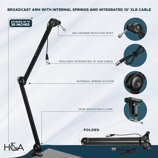 Alt view image 5 of 7 - Rode Rode RODECaster Pro II Integrated Audio Production Studio Console Bundle with 4x PodMic Microphone, 4x ATH-M20x Professional Headphones, 4x H&A Broadcast Arm, 4x  XLR Cables, 32BG microSD Card