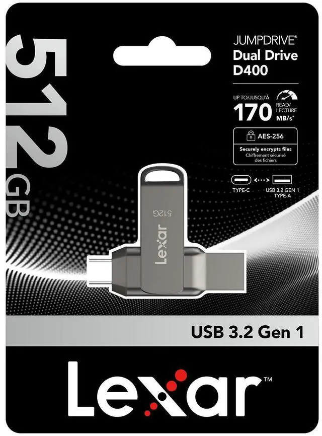 Alt view image 6 of 6 - Lexar JumpDrive Dual Drive D400 512GB USB 3.2 Gen 1 Type-C Flash Drive