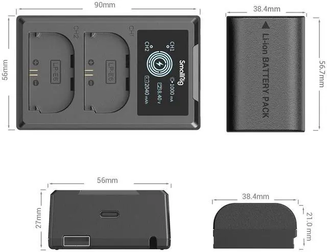 Alt view image 3 of 7 - SmallRig 2x LP-E6NH 14.69Wh 7.2V 2040mAh Camera Battery and Dual Charger Kit