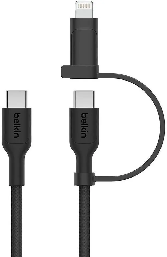 Alt view image 2 of 7 - Belkin BoostCharge Pro 5' 60W 2-In-1 Braided USB-C and Lightning Cable, Black