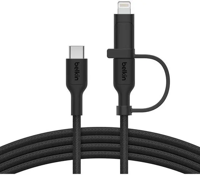 Alt view image 3 of 7 - Belkin BoostCharge Pro 5' 60W 2-In-1 Braided USB-C and Lightning Cable, Black