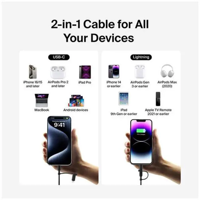 Alt view image 6 of 7 - Belkin BoostCharge Pro 5' 60W 2-In-1 Braided USB-C and Lightning Cable, Black