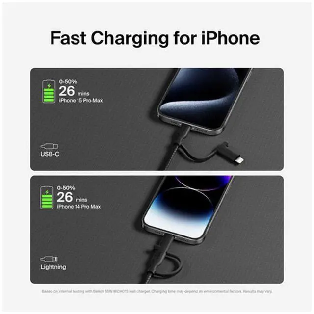 Alt view image 7 of 7 - Belkin BoostCharge Pro 5' 60W 2-In-1 Braided USB-C and Lightning Cable, Black