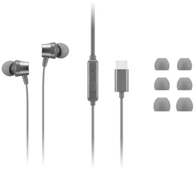 Alt view image 9 of 9 - lenovo - 300 wired in-ear usb-c headphones - in-line microphone - usb-c connectivity - play & pause button - 3 sizes silicone ear tips included