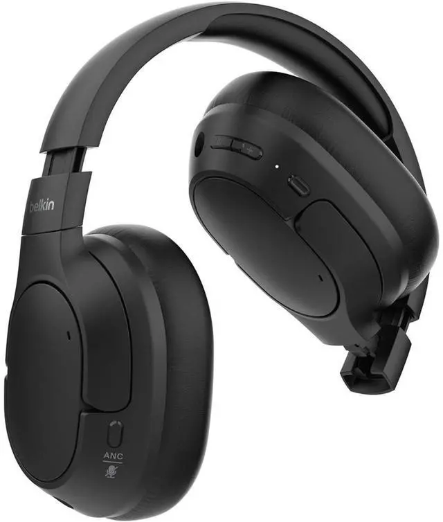Alt view image 4 of 7 - Belkin SoundForm Isolate Wireless Active Noise Cancelling Closed-Back Over-Ear Headphones, Black