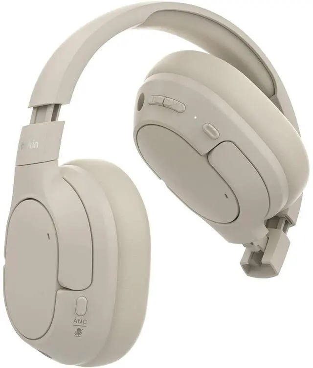 Alt view image 4 of 7 - Belkin SoundForm Isolate Wireless Active Noise Cancelling Closed-Back Over-Ear Headphones, Sand
