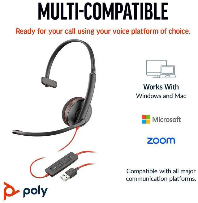 Alt view image 7 of 11 - Poly Blackwire 3310 Monaural USB-C Headset +USBC/A Adapter - Mono - USB Type C, Mini-phone (3.5mm) - Wired - 32 Ohm - On-ear - Monaural - Ear-cup - 7 ft Cable - Omni-directional Microphone - Black