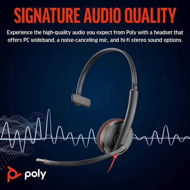 Alt view image 9 of 11 - Poly Blackwire 3310 Monaural USB-C Headset +USBC/A Adapter - Mono - USB Type C, Mini-phone (3.5mm) - Wired - 32 Ohm - On-ear - Monaural - Ear-cup - 7 ft Cable - Omni-directional Microphone - Black