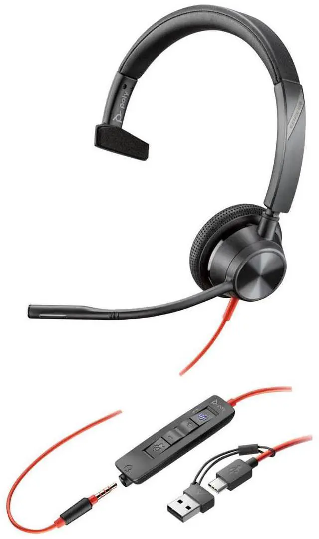 Alt view image 3 of 6 - Poly Blackwire 3315 Headset - Microsoft Teams Certification - Mono - USB Type C, Mini-phone (3.5mm) - Wired - 32 Ohm - On-ear - Monaural - Ear-cup - 7 ft Cable - Omni-directional Microphone - Black