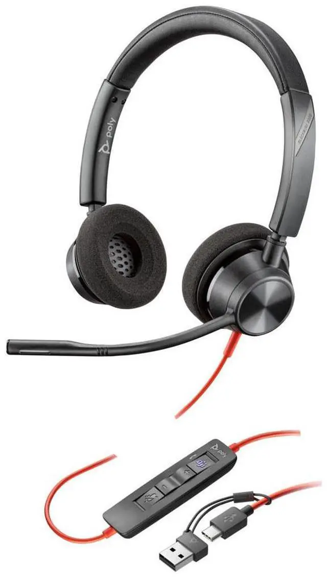 Alt view image 3 of 6 - Poly Blackwire 3320 Stereo USB-C Headset +USB-C/A Adapter - Stereo - USB Type C, Mini-phone (3.5mm) - Wired - 32 Ohm - On-ear - Binaural - Ear-cup - 7.10 ft Cable - Omni-directional Microphone - Black
