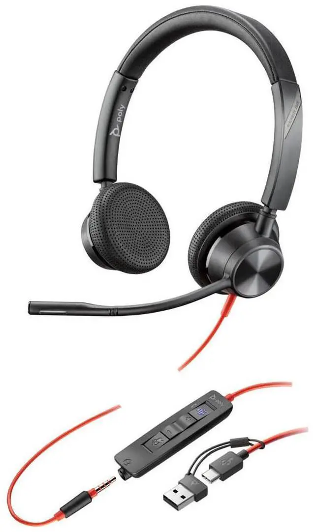 Alt view image 4 of 8 - Poly Blackwire 3325 Stereo USB-C Headset +3.5mm Plug +USB-C/A Adapter - Stereo - USB Type C, Mini-phone (3.5mm) - Wired - 32 Ohm - On-ear - Binaural - Ear-cup - 7 ft Cable - Omni-directional Microphon