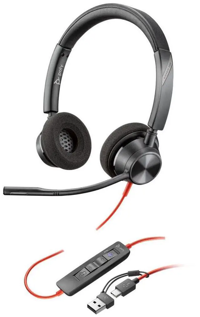 Alt view image 10 of 10 - Poly Blackwire 3320 Stereo Microsoft Teams Certified USB-C Headset + USB-C/A Adapter - Microsoft Teams Certification - Stereo - USB Type C, Mini-phone (3.5mm) - Wired - 32 Ohm - On-ear - Binaural - Ea