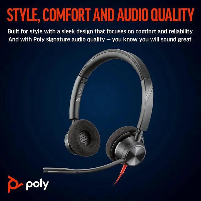 Alt view image 5 of 6 - Poly Blackwire 3320 Stereo USB-C Headset +USB-C/A Adapter - Stereo - USB Type C, Mini-phone (3.5mm) - Wired - 32 Ohm - On-ear - Binaural - Ear-cup - 7.10 ft Cable - Omni-directional Microphone - Black