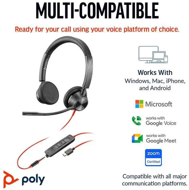 Alt view image 6 of 8 - Poly Blackwire 3325 Stereo USB-C Headset +3.5mm Plug +USB-C/A Adapter - Stereo - USB Type C, Mini-phone (3.5mm) - Wired - 32 Ohm - On-ear - Binaural - Ear-cup - 7 ft Cable - Omni-directional Microphon