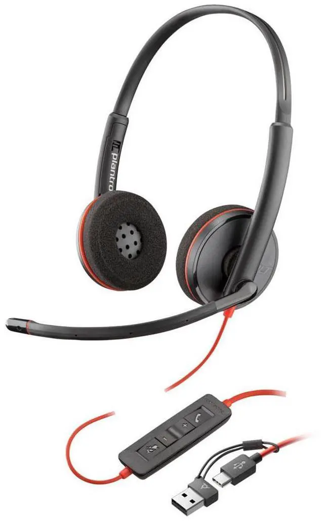 Alt view image 3 of 8 - Poly Blackwire 3220 Stereo USB-C Headset + USB-C/A Adapter - Stereo - USB Type C, Mini-phone (3.5mm) - Wired - 32 Ohm - On-ear - Binaural - Ear-cup - 5.20 ft Cable - Omni-directional Microphone - Nois
