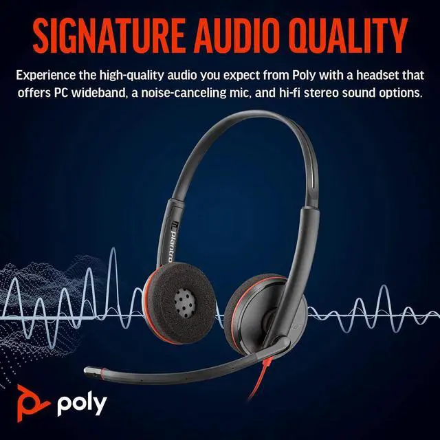 Alt view image 7 of 8 - Poly Blackwire 3220 Stereo USB-C Headset + USB-C/A Adapter - Stereo - USB Type C, Mini-phone (3.5mm) - Wired - 32 Ohm - On-ear - Binaural - Ear-cup - 5.20 ft Cable - Omni-directional Microphone - Nois