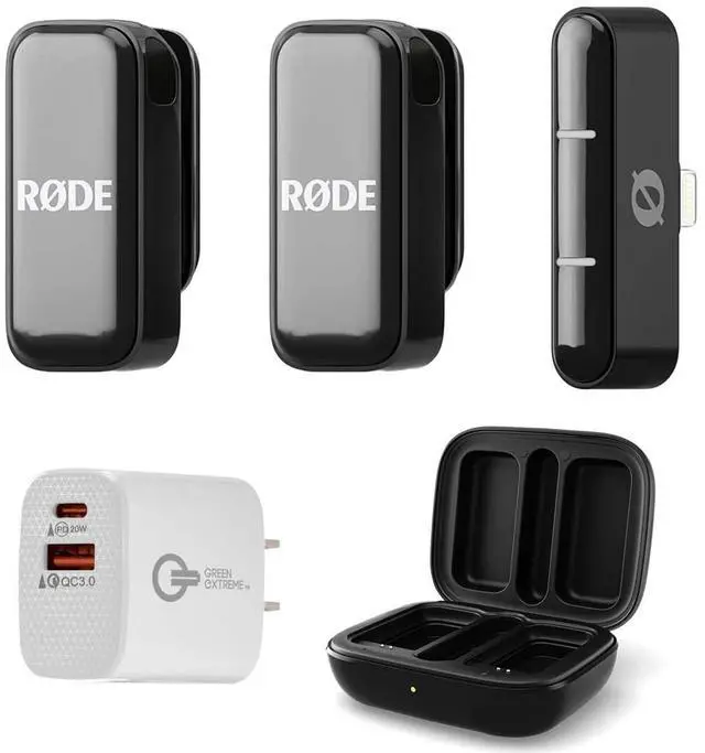 Main image of Rode Wireless Micro Ultra-Compact 2-Person Digital Wireless Microphone System with Lightning Connector, Black, Bundle with Wall Charger