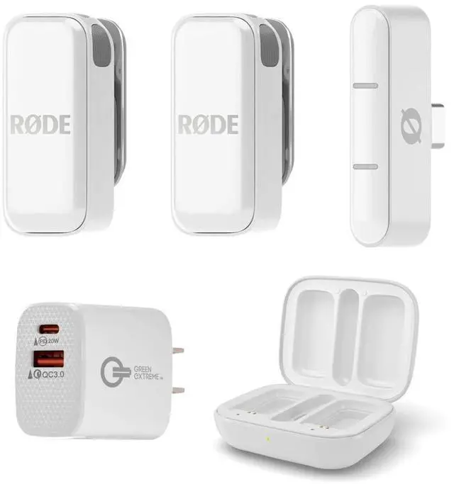 Main image of Rode Wireless Micro Ultra-Compact 2-Person Digital Wireless Microphone System with USB-C Connector, White, Bundle with Wall Charger