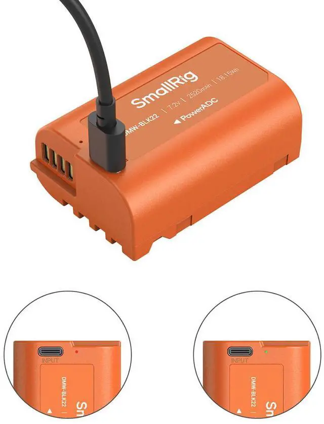 Alt view image 5 of 7 - SmallRig DMW-BLK22 18.15Wh 7.2V 2520mAh USB-C Rechargeable Camera Battery, Orange