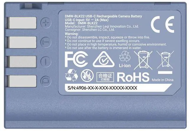 Alt view image 2 of 7 - SmallRig DMW-BLK22 18.15Wh 7.2V 2520mAh USB-C Rechargeable Camera Battery, Blue