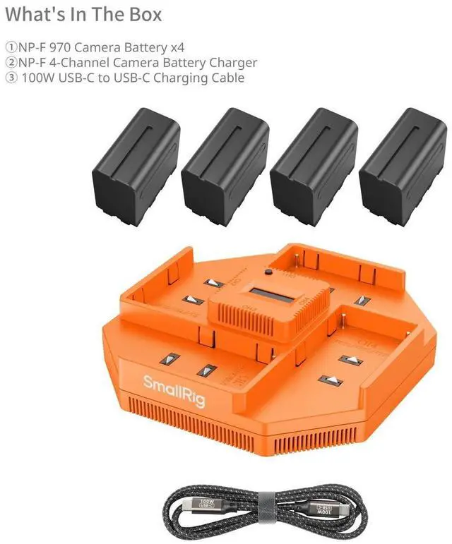 Alt view image 7 of 7 - SmallRig SmallRig 4-Channel Camera Battery Charger & 4-Battery Kit for Sony NP-F970 4834