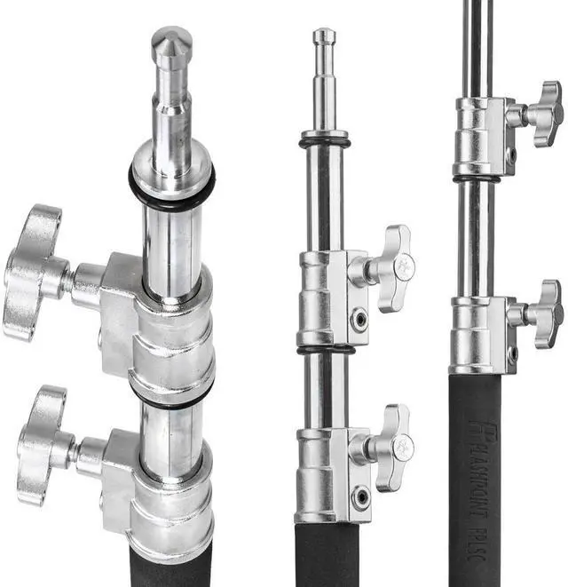 Alt view image 3 of 7 - Flashpoint Flashpoint 10' C Light Stand on Turtle Base Kit with Two Tier Spring Loaded Riser Column, Two 3" Gobo Heads, Baby Pin and 40" Grip Arm, Chrome, a C Stand for Cinema and Still Studios