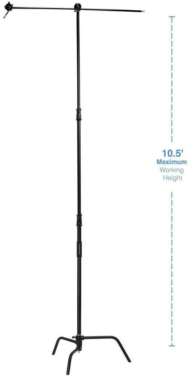Alt view image 7 of 7 - Flashpoint 10' Century Light Stand on Turtle Base Kit with 40" Grip Arm, Black