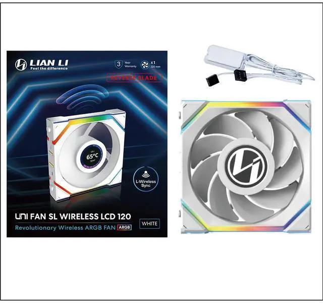 Alt view image 12 of 13 - Lian Li UNI Fan SL LCD Wireless (Reverse Blade) 120mm ARGB Fan - Single Pack - 1.6" LCD - 2.4 GHz Wireless Signal for RGB & Fan Control - Controller NOT Included & Required - White(12RSLLCD1W1W)