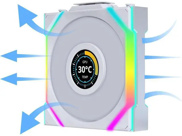 Alt view image 13 of 14 - Lian Li UNI Fan SL LCD Wireless (Reverse Blade) 120mm ARGB Fan - Triple Pack - 1.6" LCD Display - 2.4 GHz Wireless Signal for RGB & Fan Control - Controller Included & Required - White(12RSLLCD1W3W)