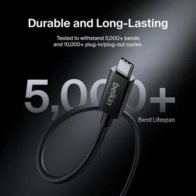 Alt view image 6 of 7 - Belkin Connect 3.3' 240W 120Gbps Thunderbolt 5 USB-C Cable, Black
