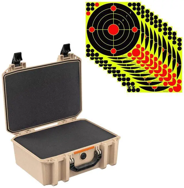 Main image of Pelican V300 Vault Large Firearm Case with Foam for Two Handguns, Tan, Bundle with 12x12" Splatter Shooting Target Stickers, 10-Pack
